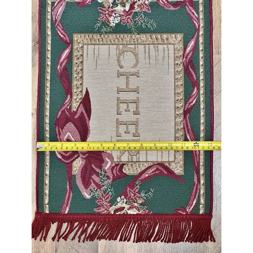 NWOT Christmas Tapestry Table Runner Peace Joy Noel Cheer 6'x 13.25